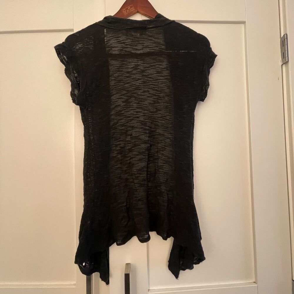 Saywhat? Womens S Black Sheer Knit Cap Sleeve Open Front Cardigan Vest USA Made - Picture 3 of 7